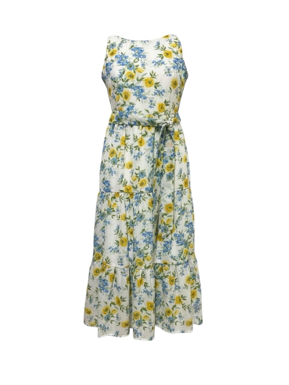 lilt White Floral Maxi Dress with Yellow & Blue Print Lined Sundress